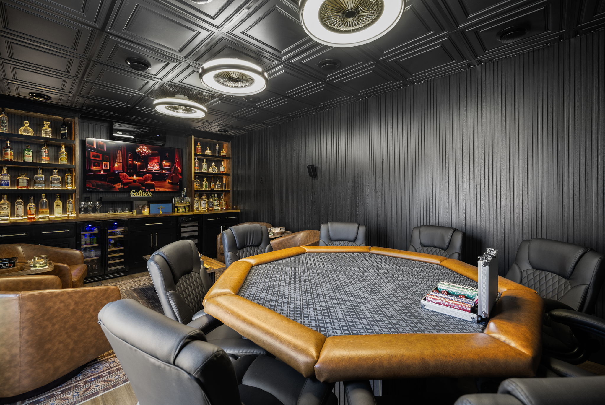 Custom backyard cigar lounge and game room